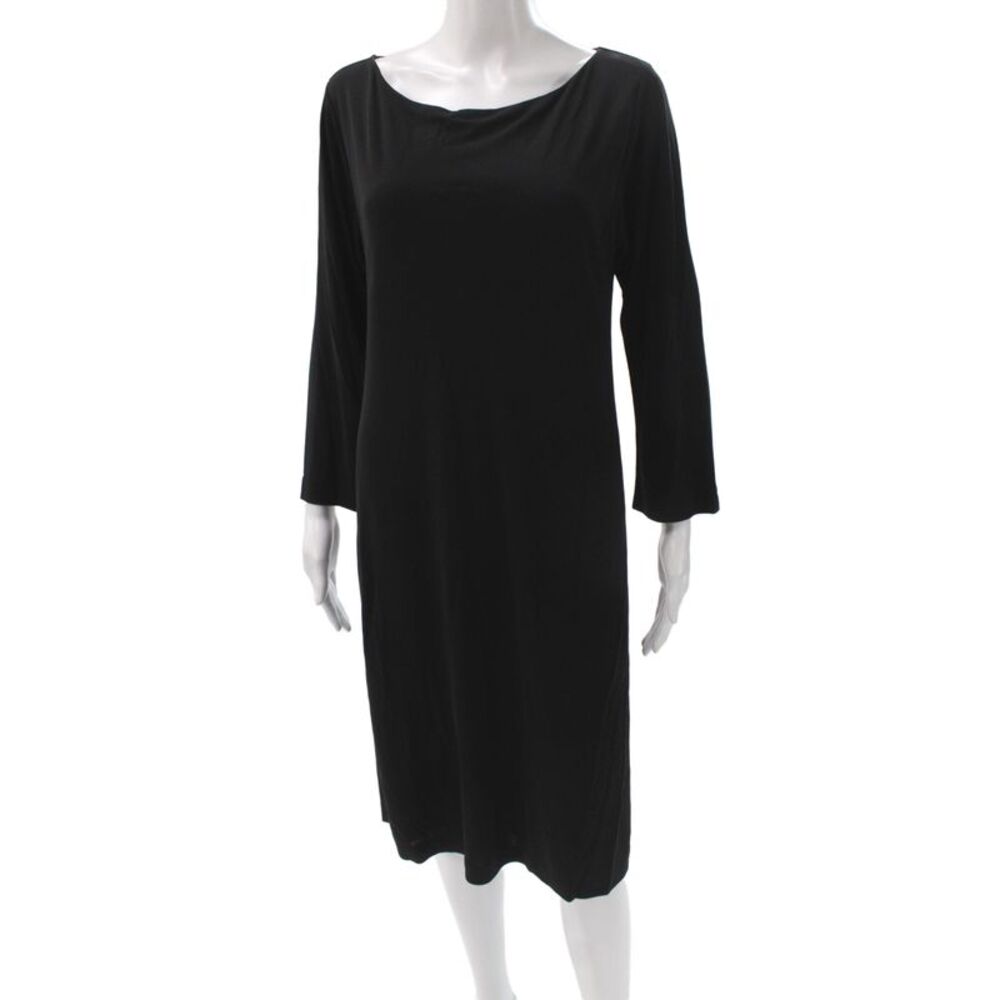 Etro Women Shift Dress Black Long Sleeve Boat Neck Knee Length Size 42